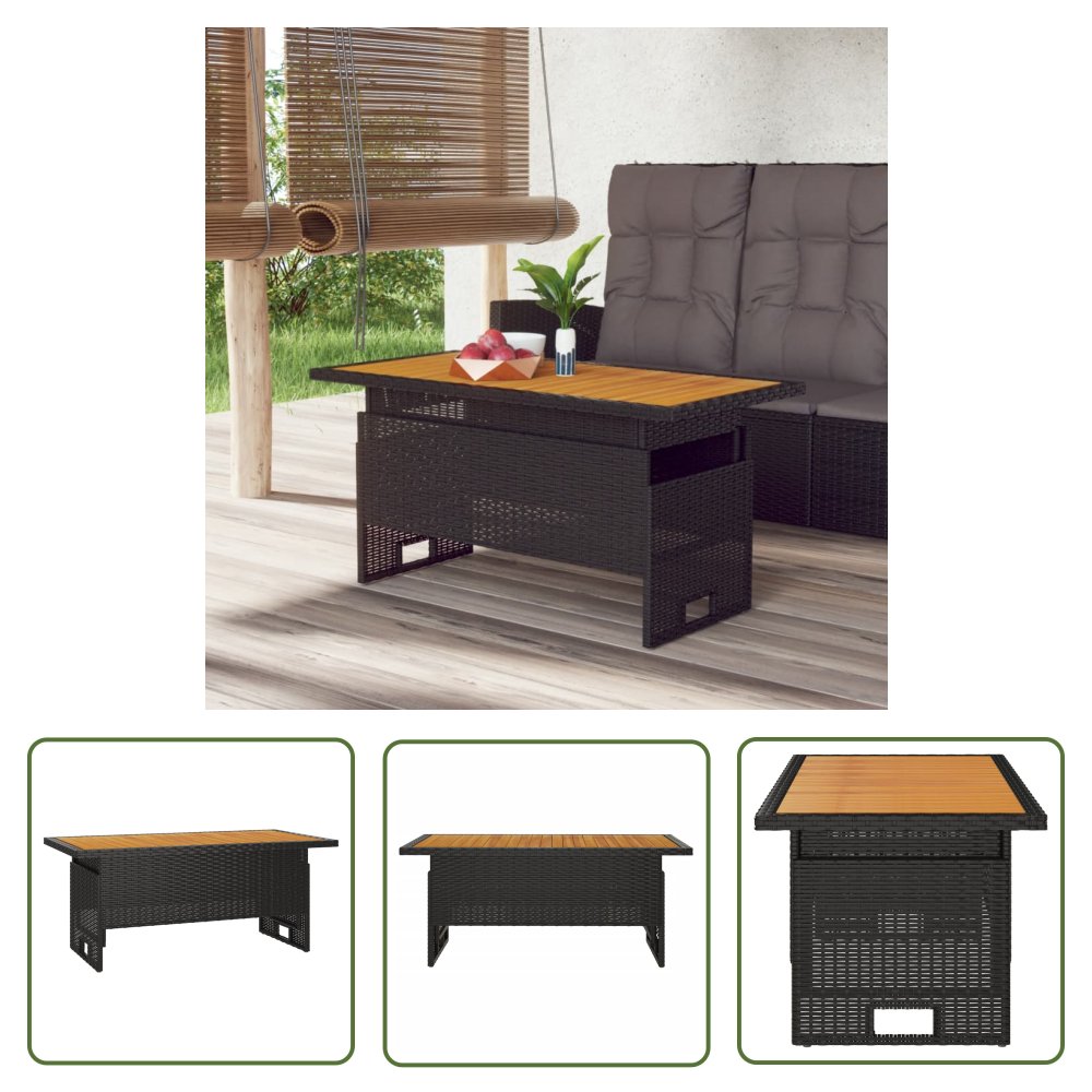 The Living Store Stół ogrodowy - czarny - 100x50x43/63 cm - akacja i polirattan - Stół Ogrodowy