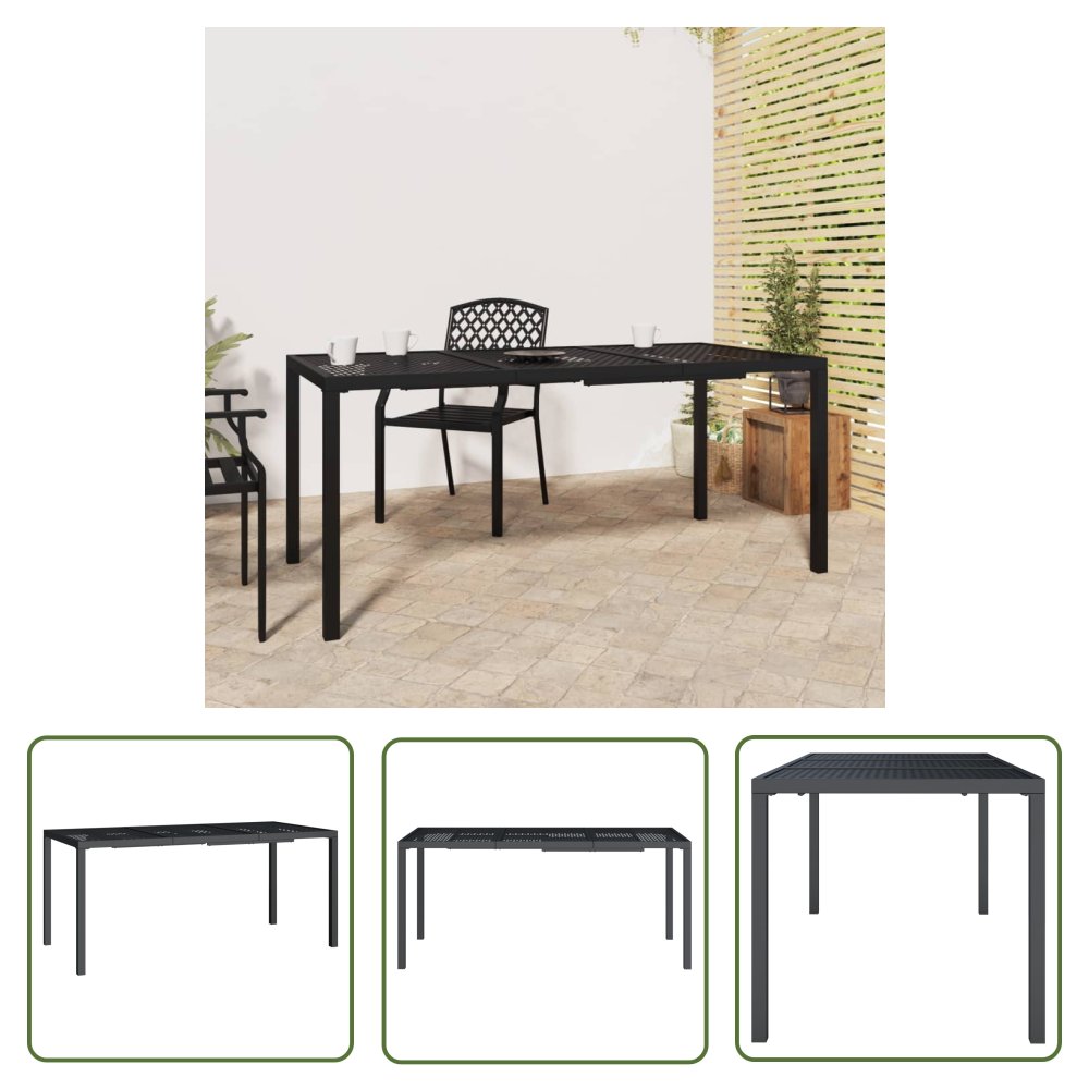 The Living Store Stół ogrodowy - antracytowy - 165x80x72 cm - stal - Stół Ogrodowy