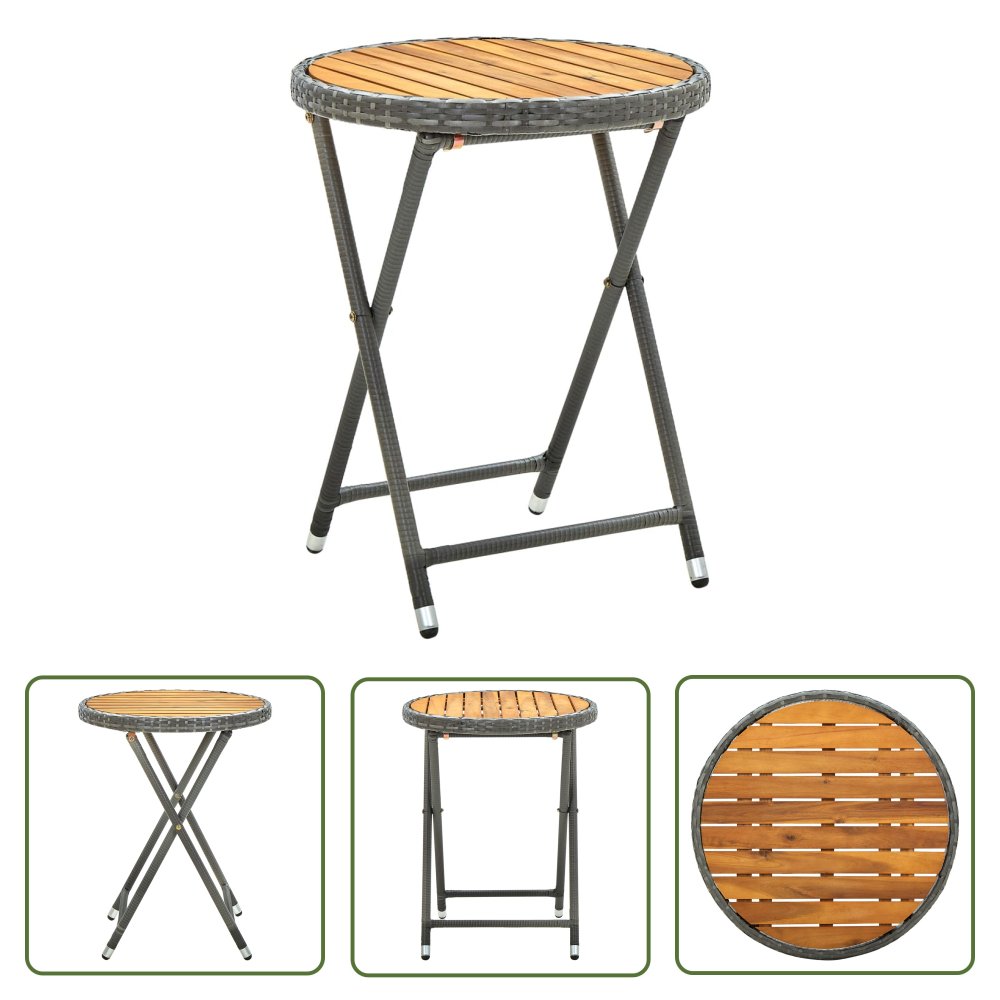 The Living Store Stolik herbaciany - szary - 60 cm - rattan PE i drewno akacjowe - Stolik Herbaciany
