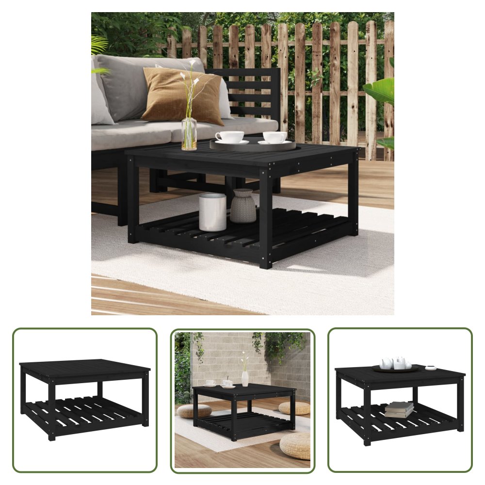 The Living Store Stolik ogrodowy - czarny - 82 -5x82 -5x45 cm - lite drewno sosnowe - Stół Ogrodowy