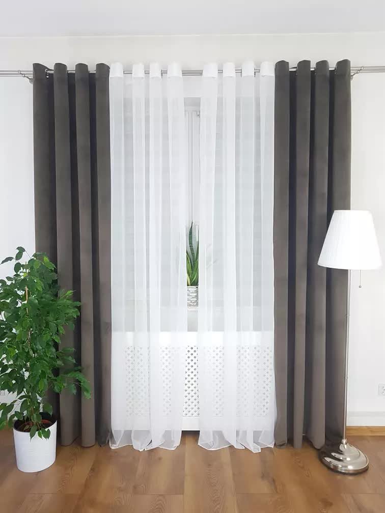 Zasłona welurowa - brązowa, zasłony na przelotkach salon