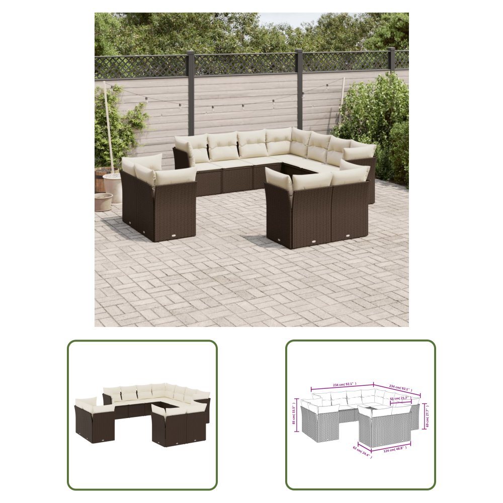 The Living Store 11-cz. zestaw mebli ogrodowych z poduszkami - brązowy - rattan PE - Sofa Ogrodowa