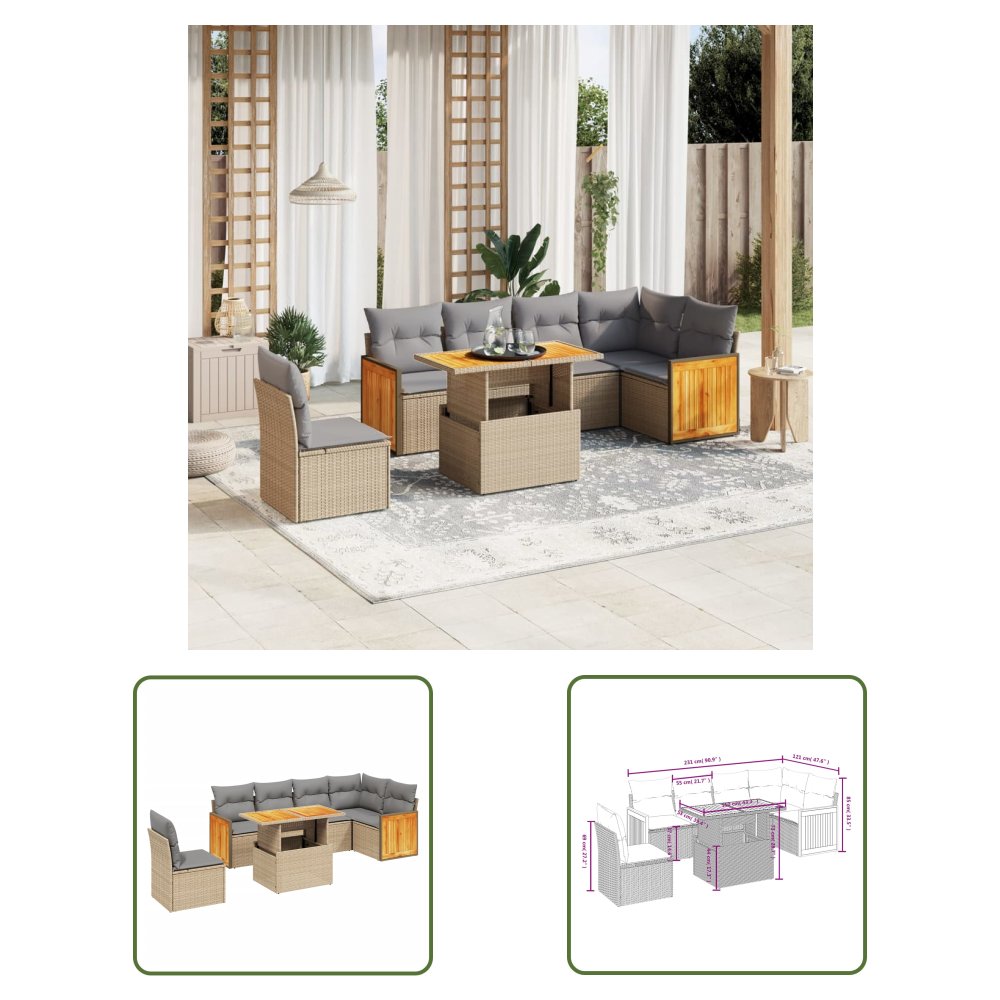 The Living Store 7-cz. zestaw wypoczynkowy do ogrodu - z poduszkami - beżowy - Sofa Ogrodowa