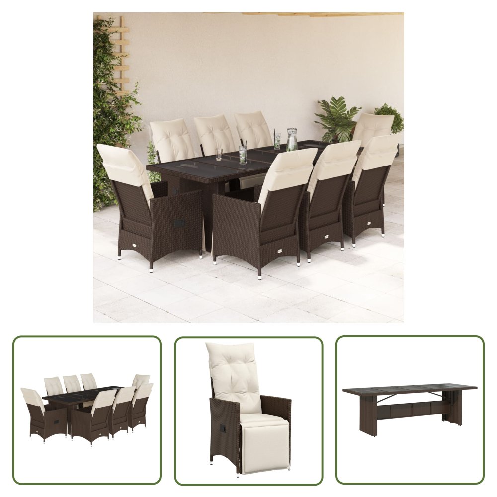 The Living Store 9-cz. zestaw ogrodowych mebli bistro z poduszkami - brązowy - Meble Ogrodowe