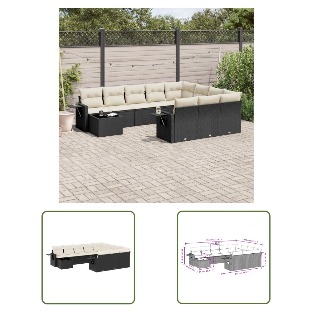 The Living Store 11-cz. zestaw wypoczynkowy do ogrodu - poduszki czarny rattan PE - Sofa Ogrodowa