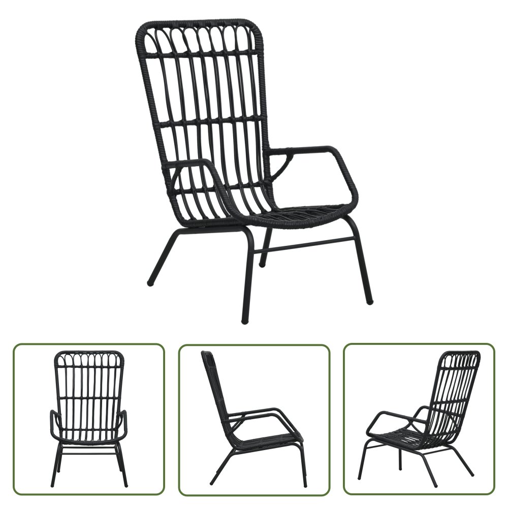 The Living Store Fotel ogrodowy - polirattan - czarny - Krzesło Ogrodowe