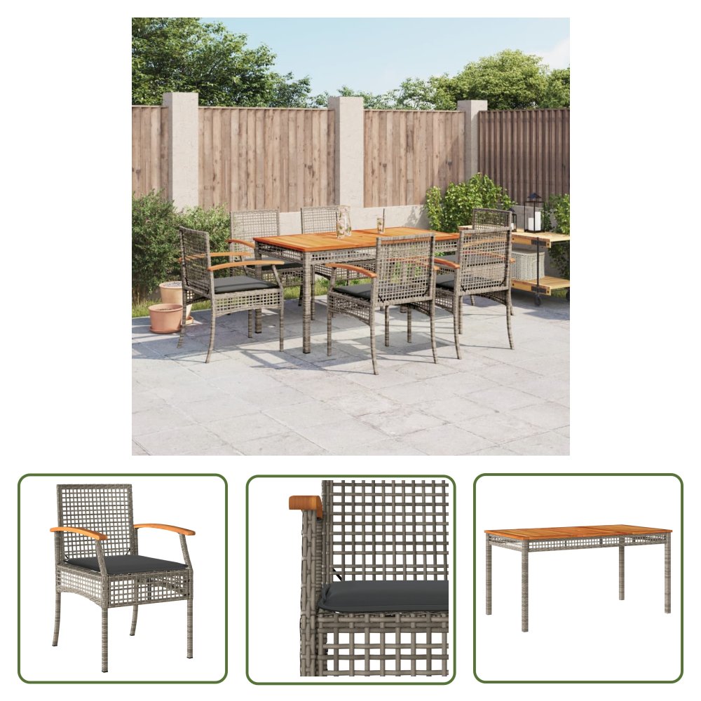 The Living Store 7-cz. zestaw mebli ogrodowych z poduszkami - szary - rattan PE - Meble Ogrodowe