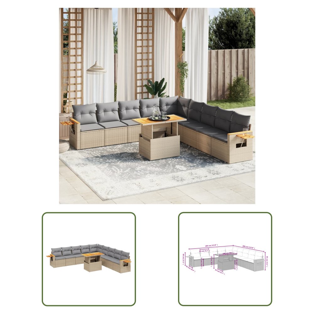 The Living Store 11-cz. zestaw mebli ogrodowych z poduszkami - beżowy - polirattan - Sofa Ogrodowa