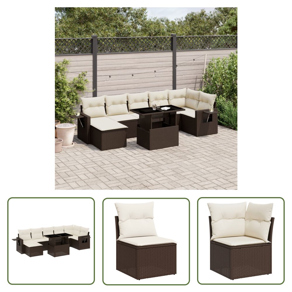 The Living Store 8-cz. zestaw wypoczynkowy do ogrodu - z poduszkami - brązowy - Sofa Ogrodowa