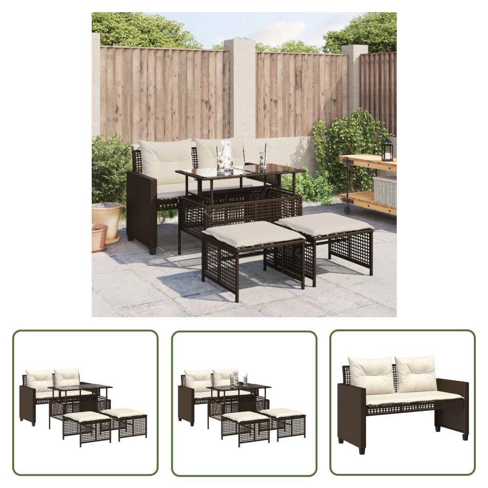 The Living Store 4-cz. zestaw wypoczynkowy do ogrodu - z poduszkami - brązowy - Sofa Ogrodowa