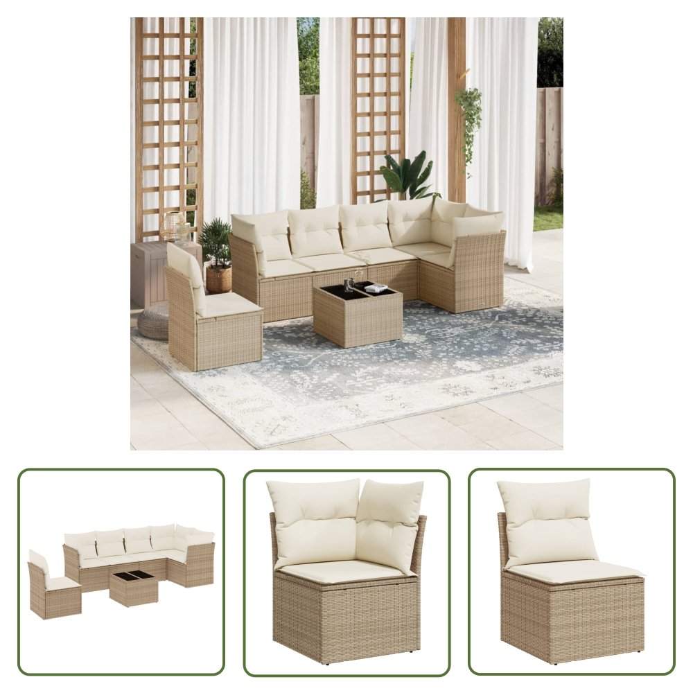 The Living Store 7-cz. zestaw wypoczynkowy do ogrodu - z poduszkami - beżowy - Sofa Ogrodowa