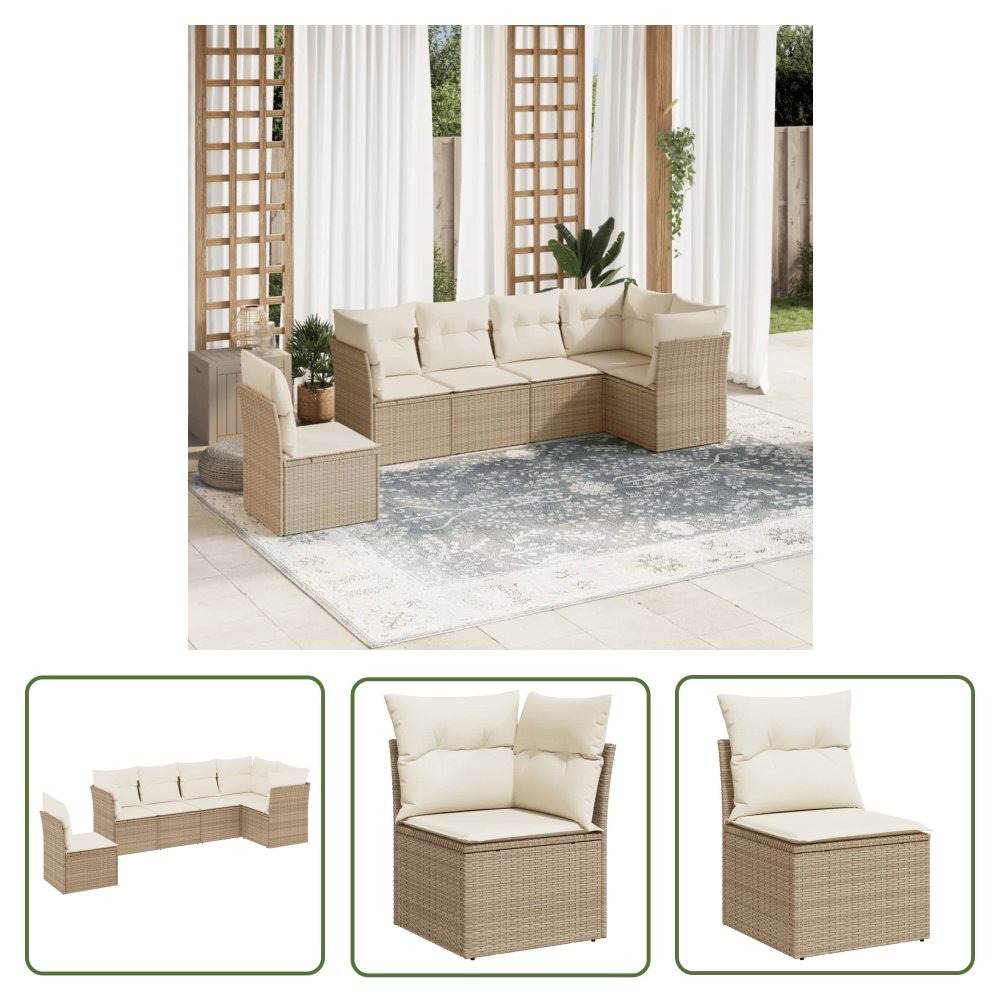 The Living Store 6-cz. zestaw mebli ogrodowych z poduszkami - beżowy - polirattan - Sofa Ogrodowa