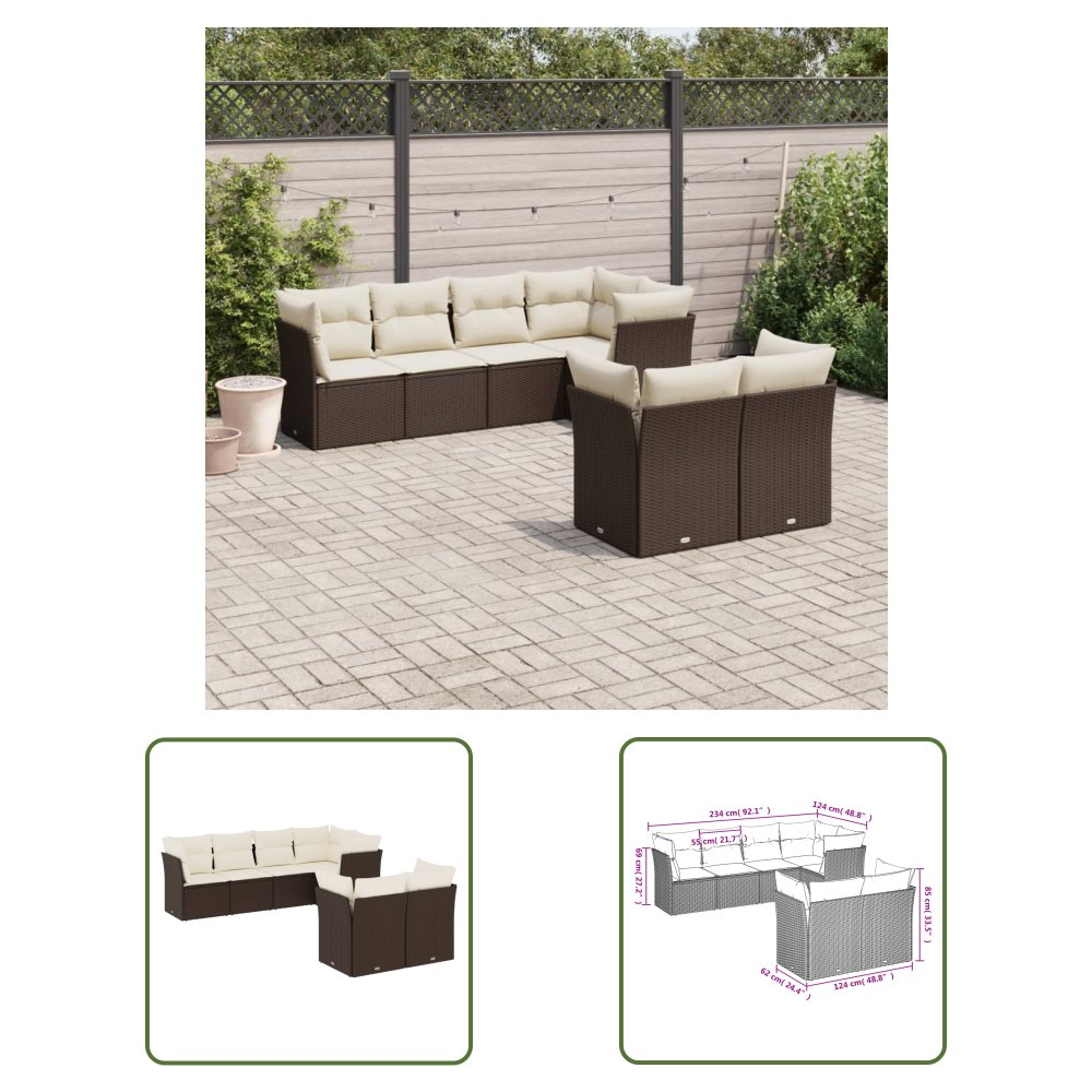 The Living Store 7-cz. zestaw wypoczynkowy do ogrodu - z poduszkami - brązowy - Sofa Ogrodowa