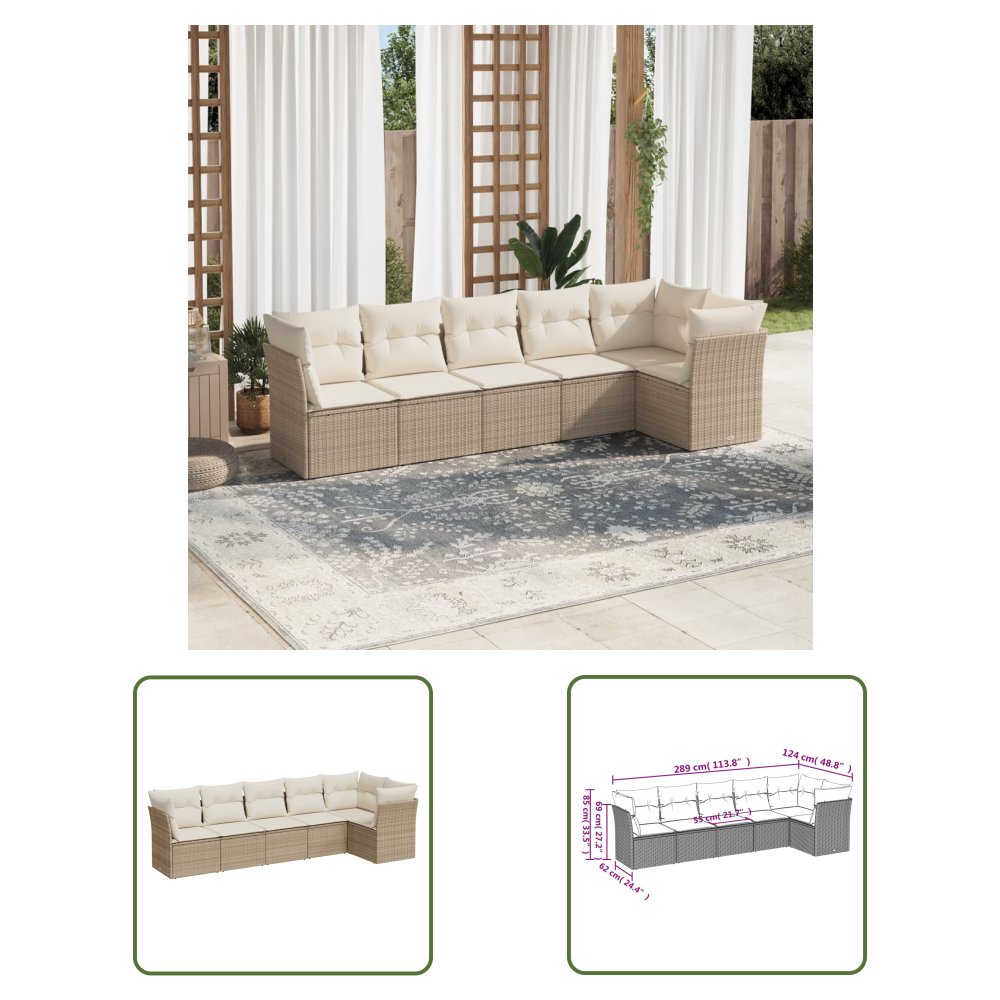 The Living Store 6-cz. zestaw mebli ogrodowych z poduszkami - beżowy - polirattan - Sofa Ogrodowa