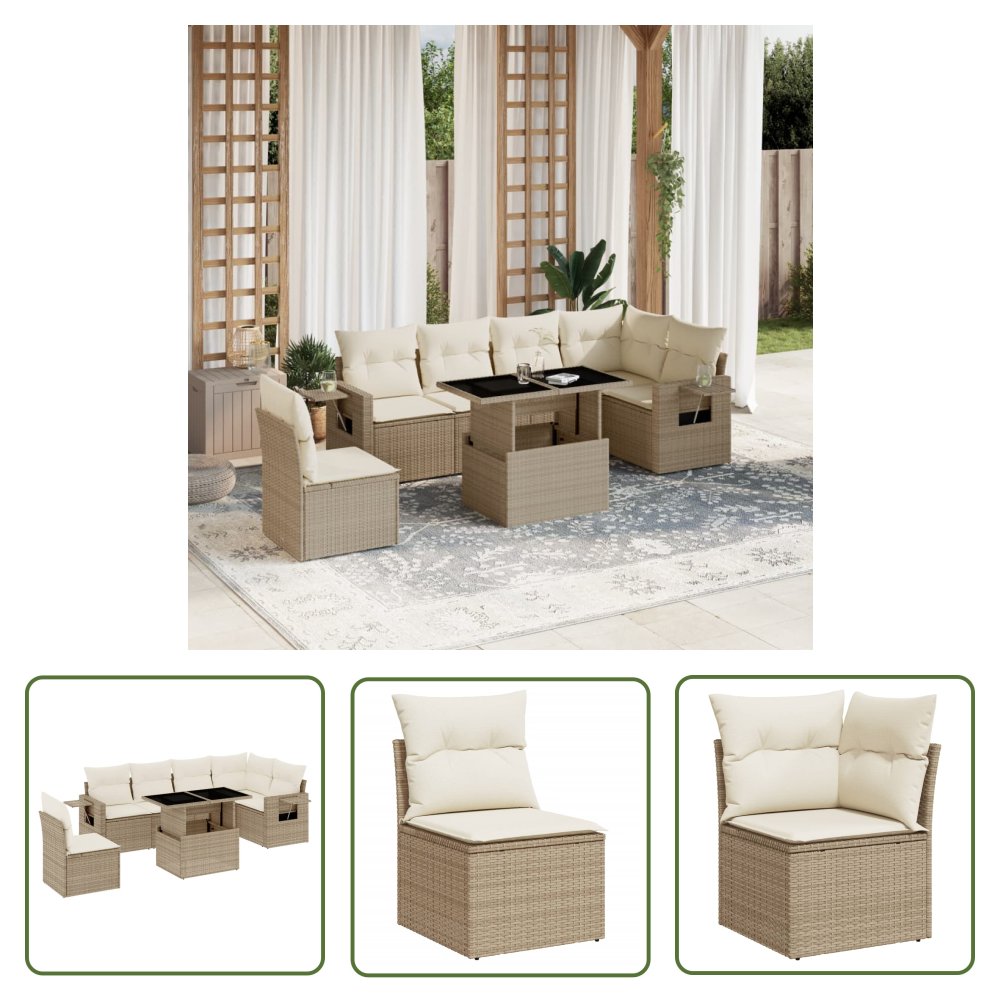 The Living Store 7-cz. zestaw wypoczynkowy do ogrodu - z poduszkami - beżowy - Sofa Ogrodowa