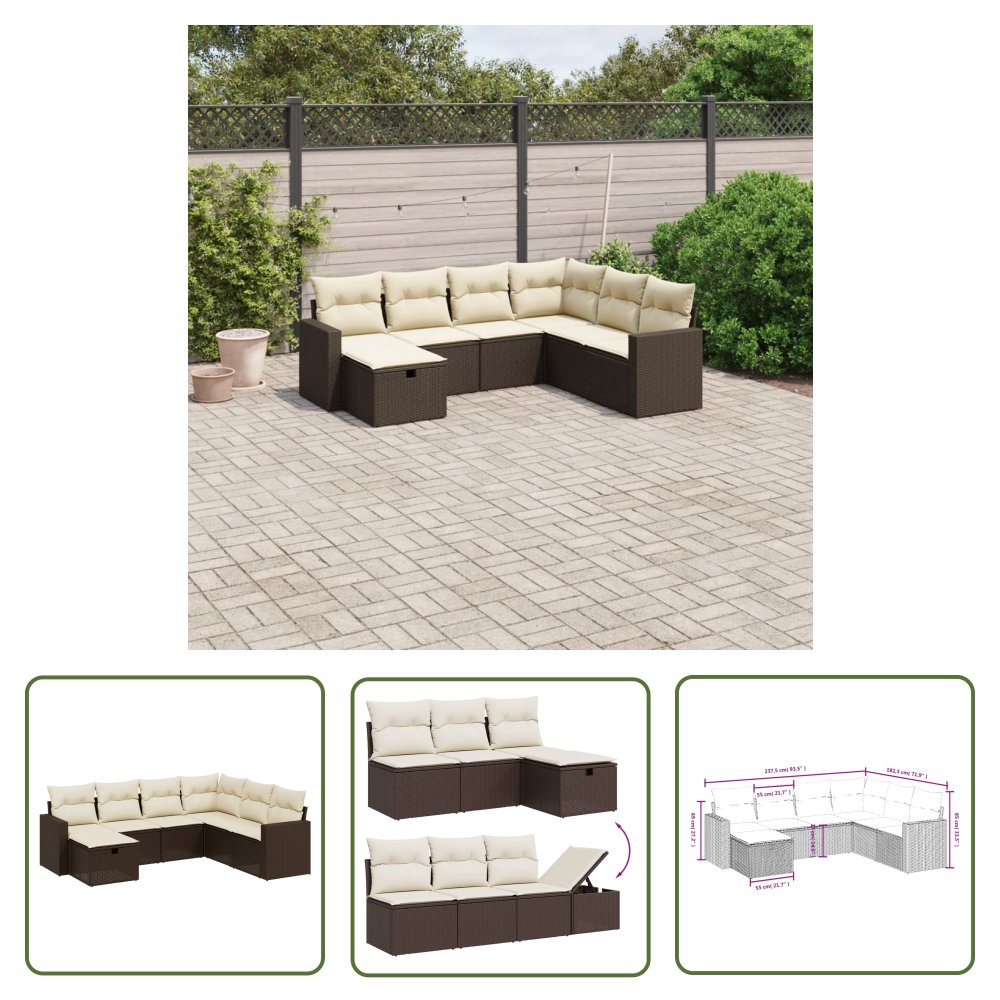 The Living Store 7-cz. zestaw wypoczynkowy do ogrodu - z poduszkami - brązowy - Sofa Ogrodowa