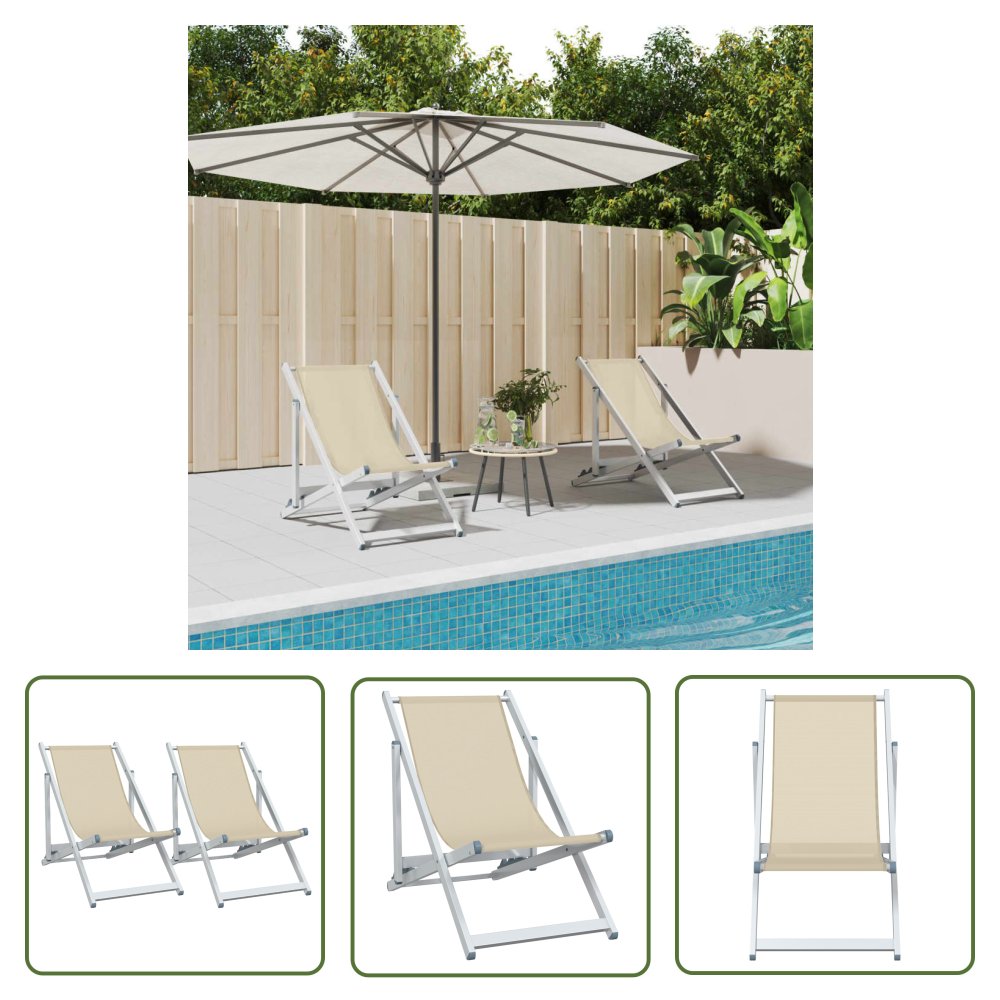 The Living Store Składane krzesła plażowe - 2 szt - kremowe - aluminium i textilene - Krzesło Plażowe