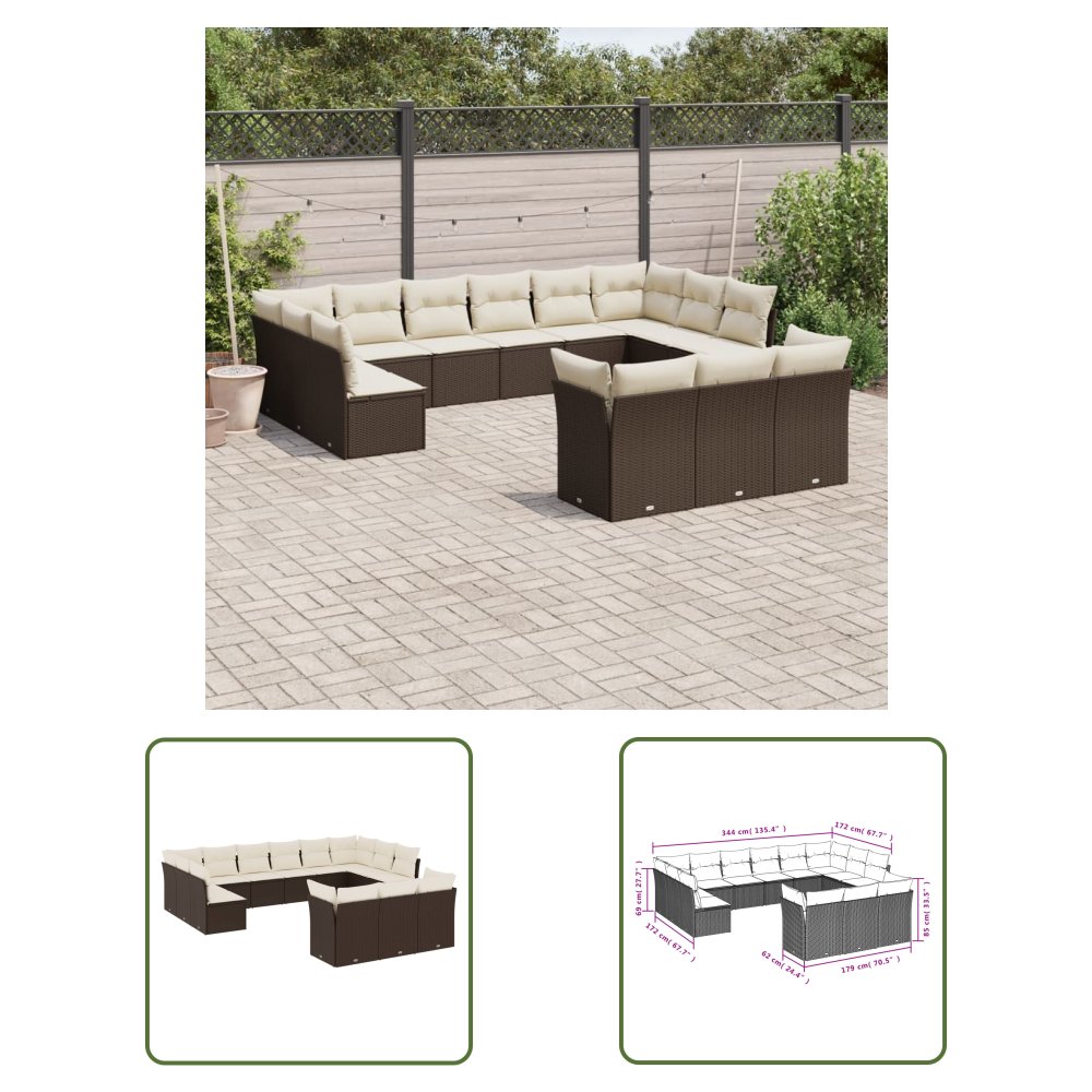 The Living Store 13-cz. zestaw mebli ogrodowych z poduszkami - brązowy polirattan - Sofa Ogrodowa