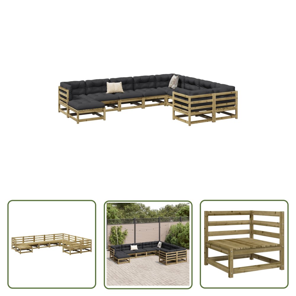 The Living Store 10-cz. zestaw wypoczynkowy do ogrodu - impregnowana sosna - Zestaw Wypoczynkowy Do Ogrodu