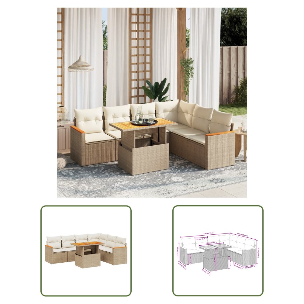 The Living Store 7-cz. zestaw wypoczynkowy do ogrodu - z poduszkami - beżowy - Sofa Ogrodowa