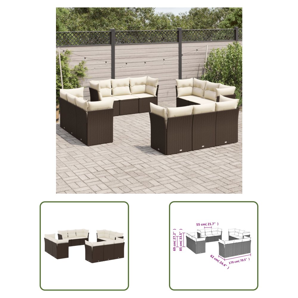 The Living Store 12-cz. zestaw mebli do ogrodu - z poduszkami brązowe polirattan - Sofa Ogrodowa