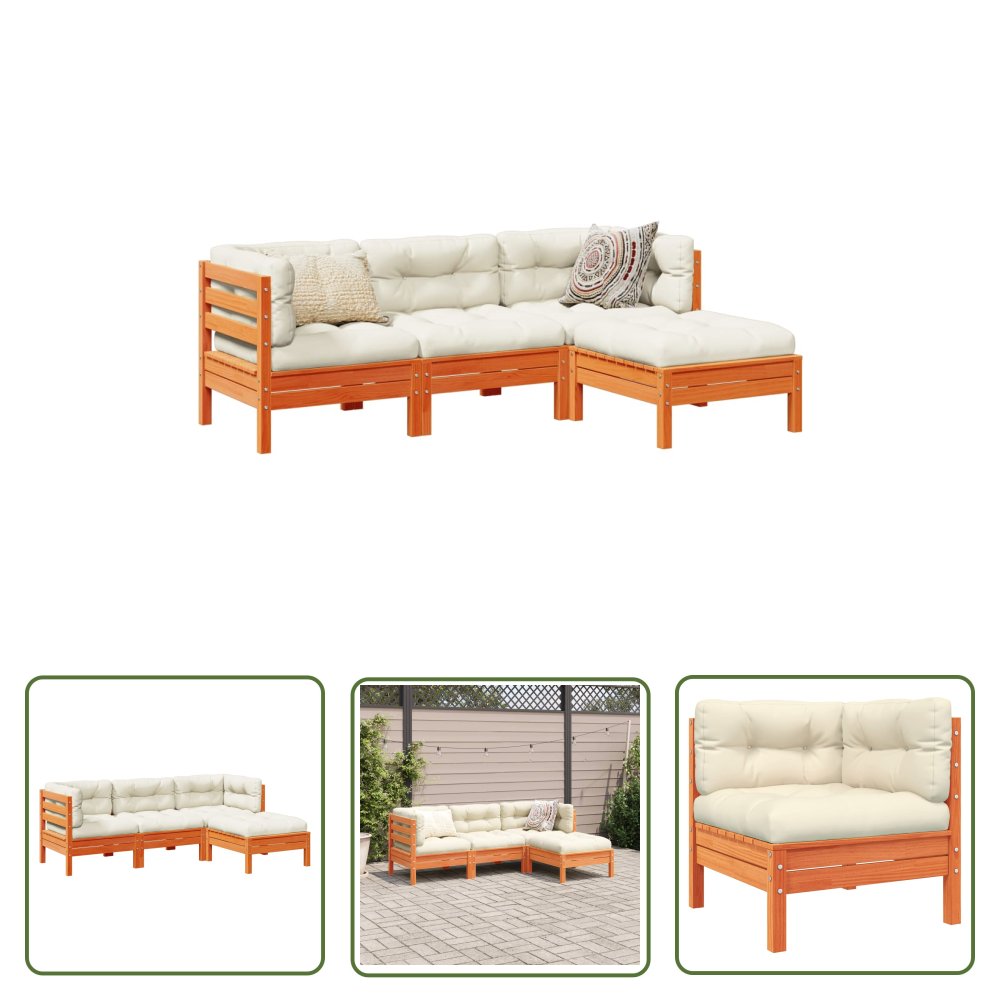 The Living Store 4-cz. zestaw wypoczynkowy do ogrodu - z poduszkami - woskowy brąz - Zestaw Wypoczynkowy Do Ogrodu