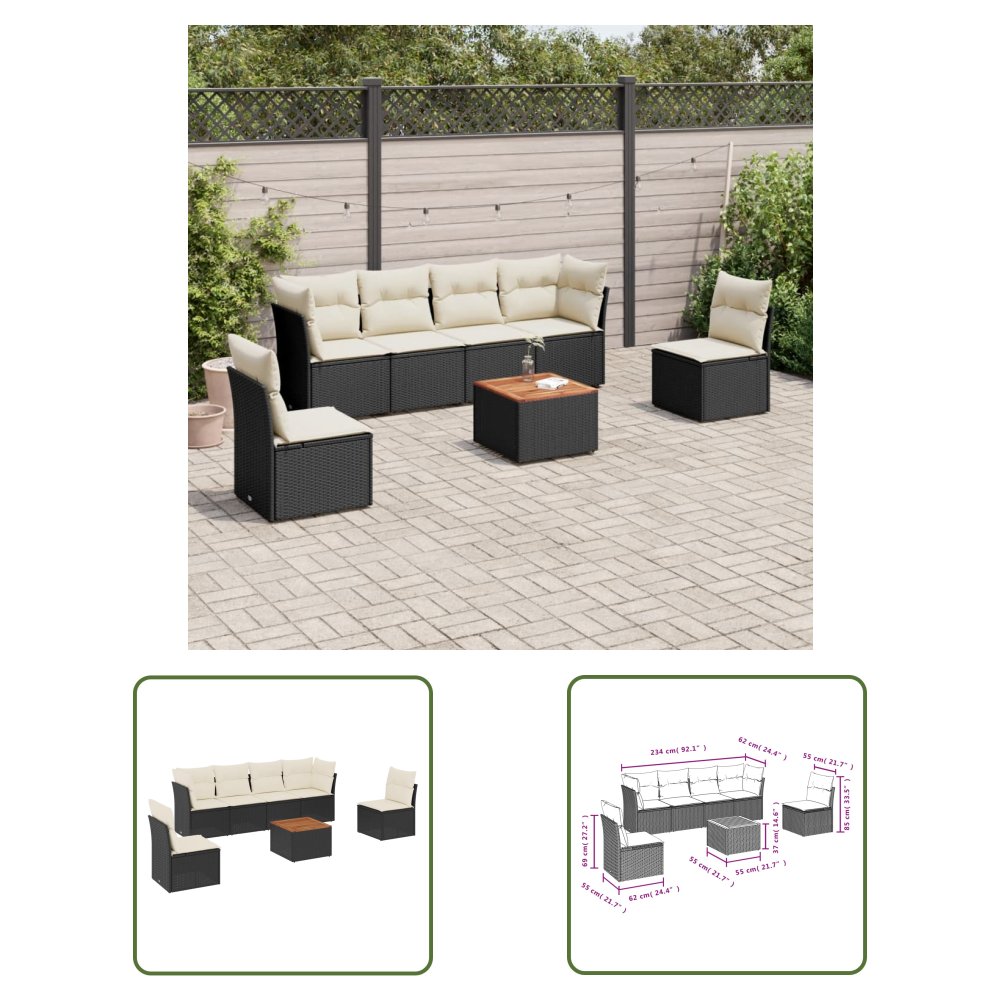 The Living Store 7-cz. zestaw wypoczynkowy do ogrodu - z poduszkami - czarny - Sofa Ogrodowa