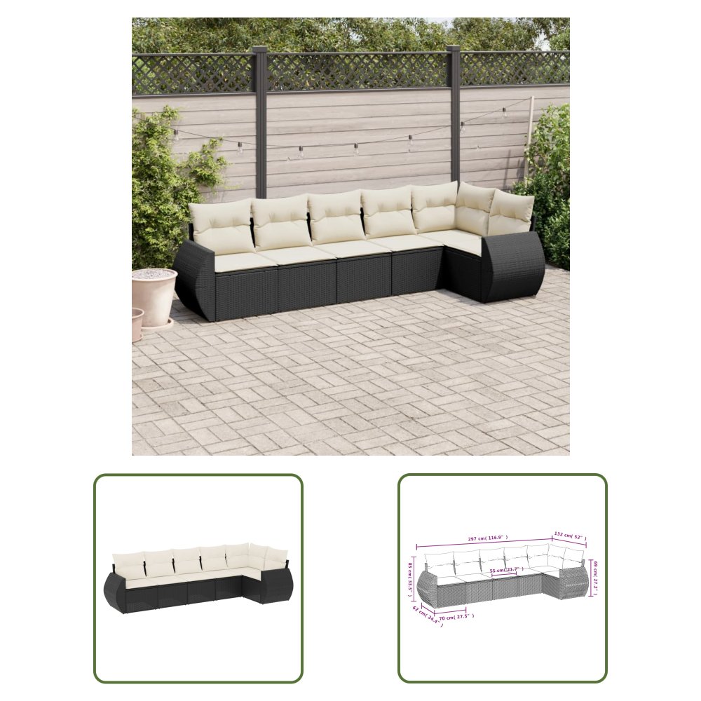 The Living Store 6-cz. zestaw mebli ogrodowych z poduszkami - czarny polirattan - Sofa Ogrodowa