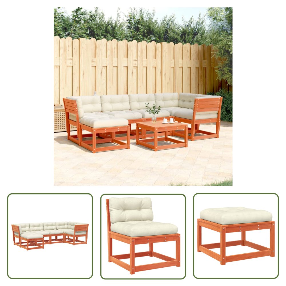 The Living Store 6-cz. - ogrodowy zestaw wypoczynkowy z poduszkami - woskowy brąz - Zestaw Wypoczynkowy Do Ogrodu