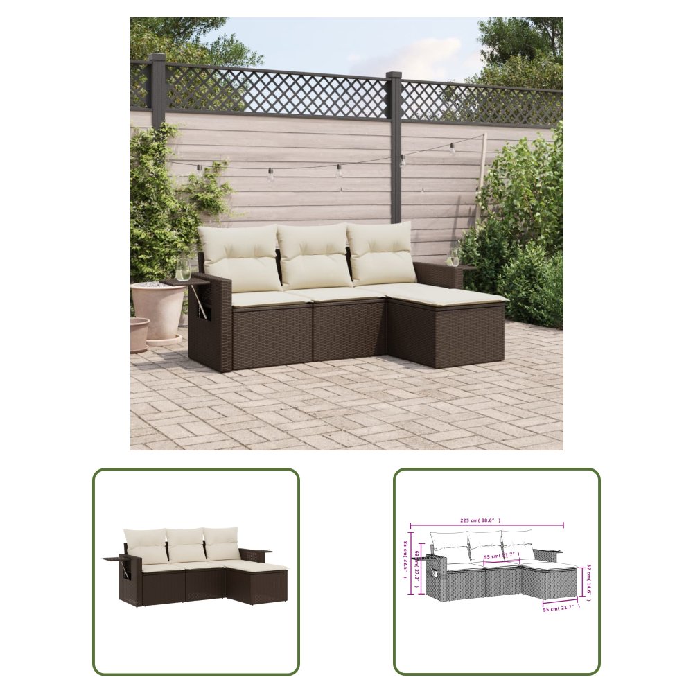 The Living Store 4-cz zestaw wypoczynkowy do ogrodu - poduszki - brązowy rattan PE - Sofa Ogrodowa
