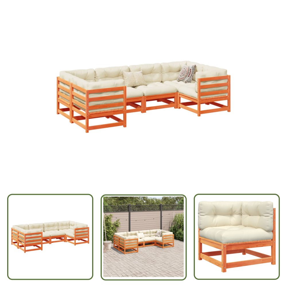 The Living Store 6-cz. - ogrodowy zestaw wypoczynkowy z poduszkami - woskowy brąz - Zestaw Wypoczynkowy Do Ogrodu