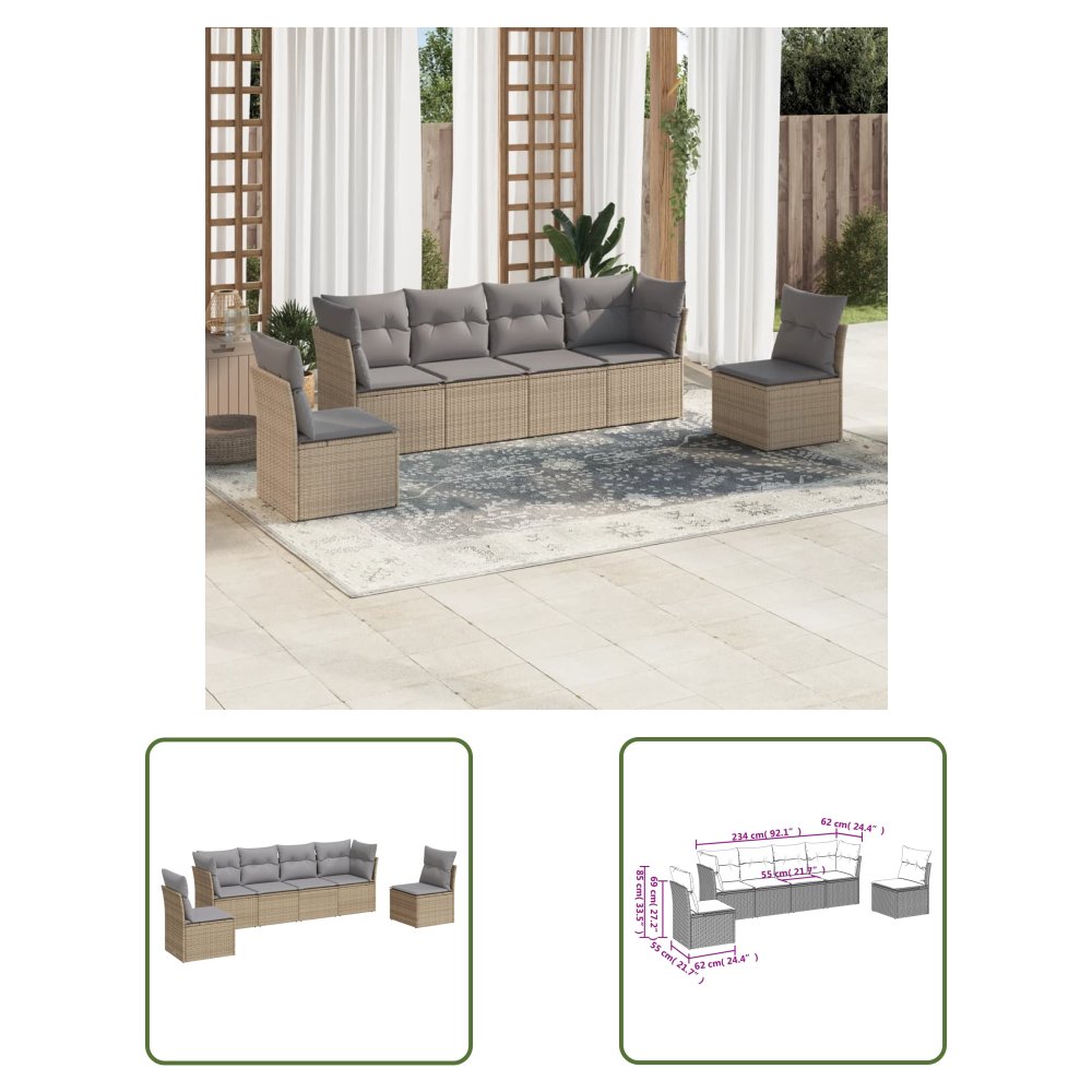 The Living Store 6-cz. zestaw mebli ogrodowych z poduszkami - beżowy - polirattan - Sofa Ogrodowa