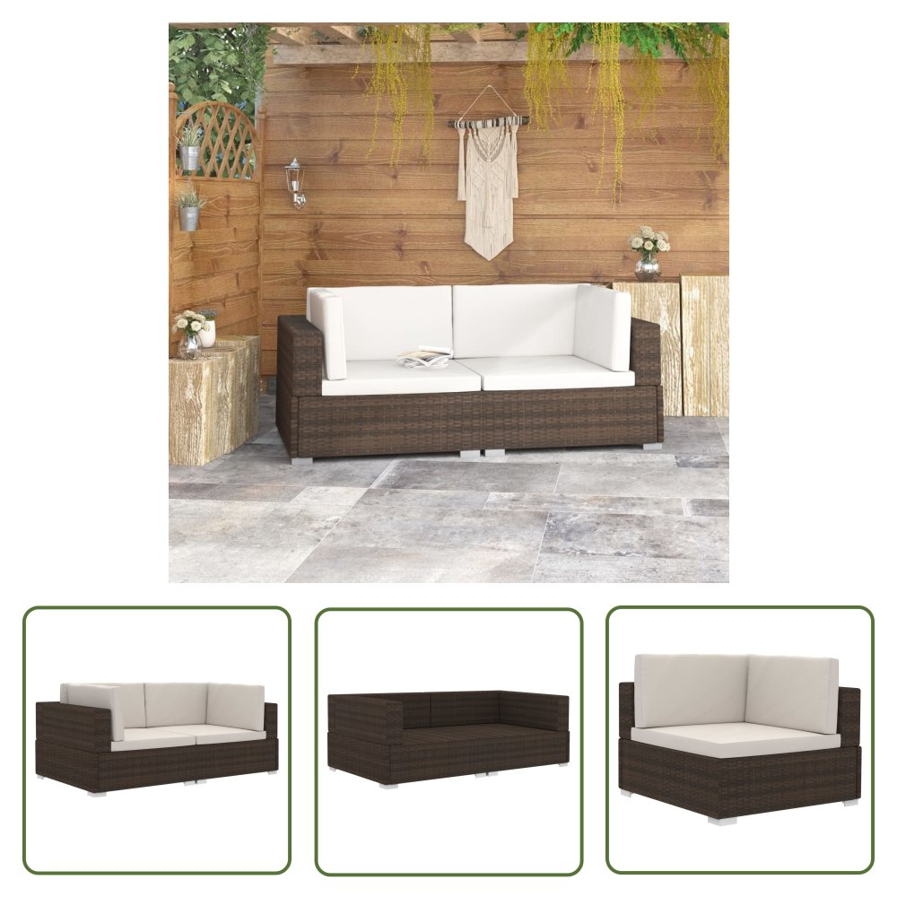 The Living Store Fotele narożne - 2 szt. - z poduszkami - polirattan - brązowe - Sofa Narożna