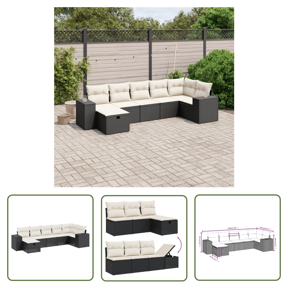 The Living Store 7-cz. zestaw wypoczynkowy do ogrodu - z poduszkami - czarny - Sofa Ogrodowa