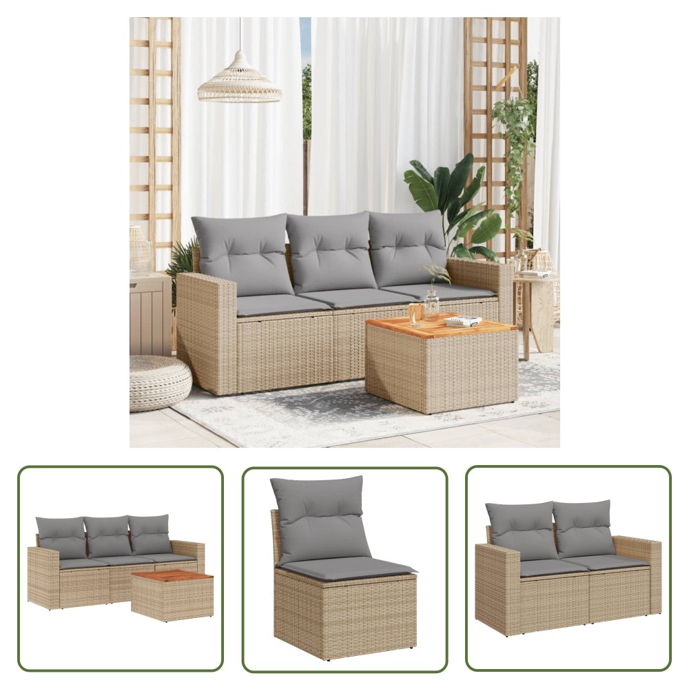 The Living Store 4-cz. zestaw mebli ogrodowych z poduszkami - mieszany beż - Sofa Ogrodowa