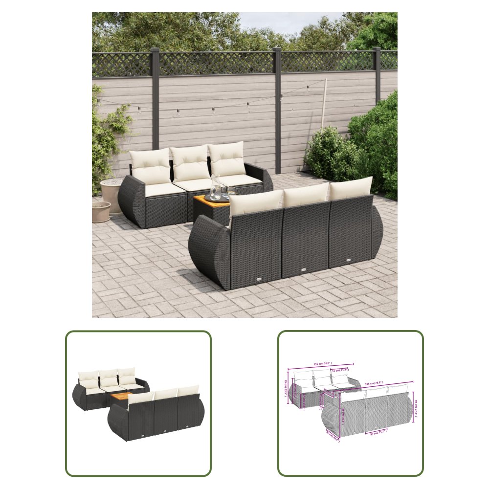 The Living Store 7-cz. zestaw wypoczynkowy do ogrodu - z poduszkami - czarny - Sofa Ogrodowa