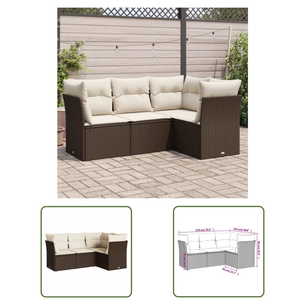 The Living Store 4-cz zestaw wypoczynkowy do ogrodu - poduszki - brązowy rattan PE - Sofa Ogrodowa