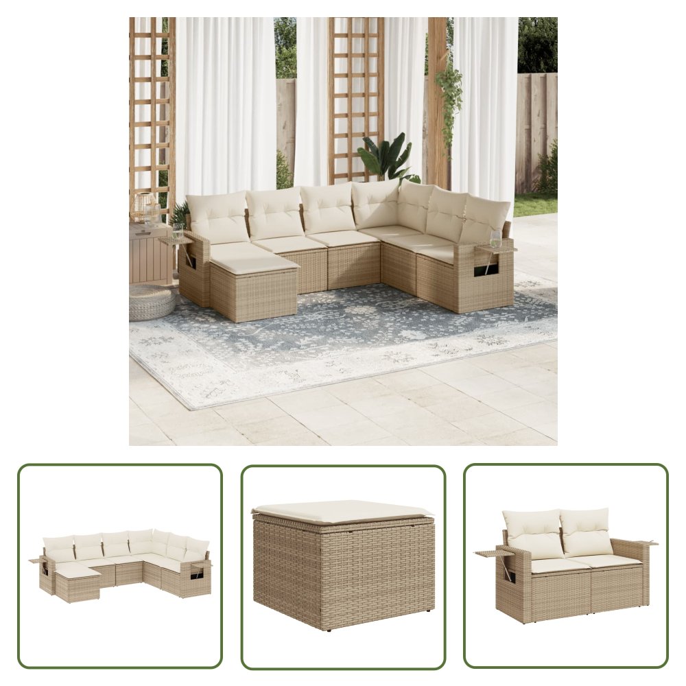 The Living Store 7-cz. zestaw wypoczynkowy do ogrodu - z poduszkami - beżowy - Sofa Ogrodowa
