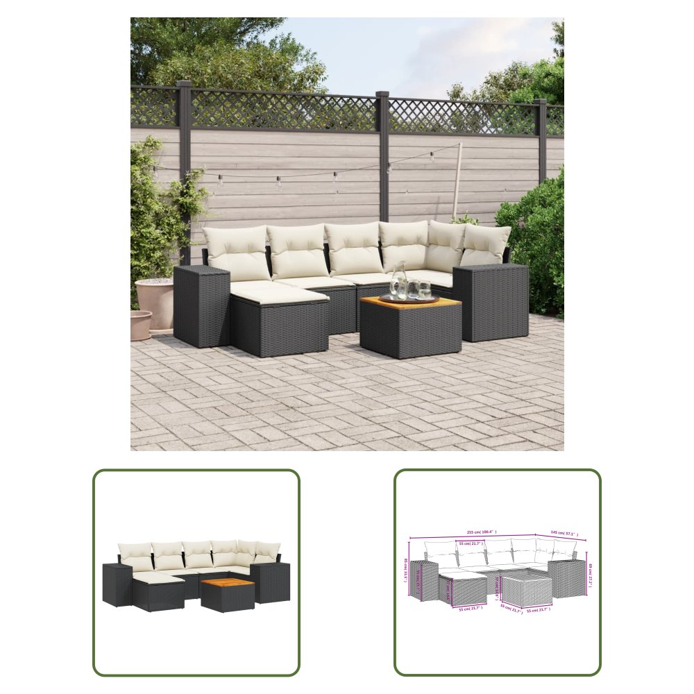 The Living Store 7-cz. zestaw wypoczynkowy do ogrodu - z poduszkami - czarny - Sofa Ogrodowa
