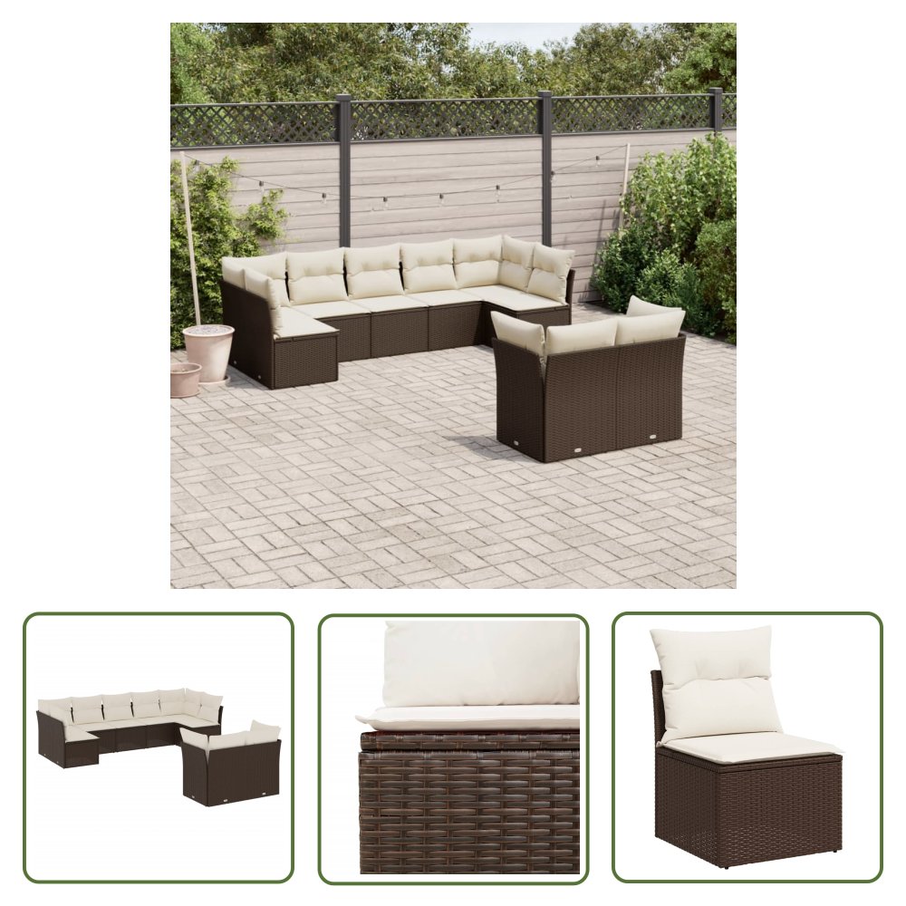 The Living Store 9-cz. zestaw mebli ogrodowych z poduszkami - brązowy - polirattan - Sofa Ogrodowa