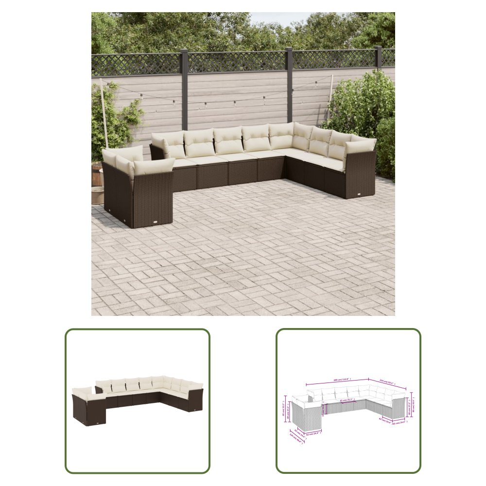 The Living Store 10-cz. zestaw mebli ogrodowych z poduszkami - brązowy polirattan - Sofa Ogrodowa