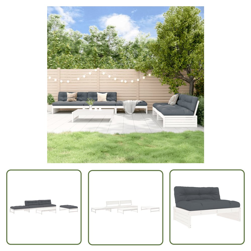 The Living Store 6-cz. zestaw wypoczynkowy do ogrodu - poduszki - biały - drewno - Meble Ogrodowe