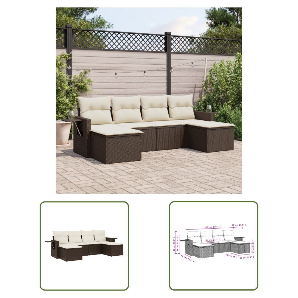 The Living Store 6-cz. zestaw wypoczynkowy do ogrodu - z poduszkami - brązowy - Sofa Ogrodowa