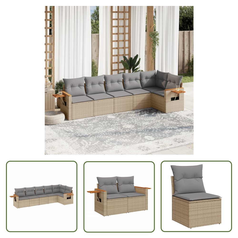 The Living Store 6-cz. zestaw mebli ogrodowych z poduszkami - beżowy - polirattan - Sofa Ogrodowa