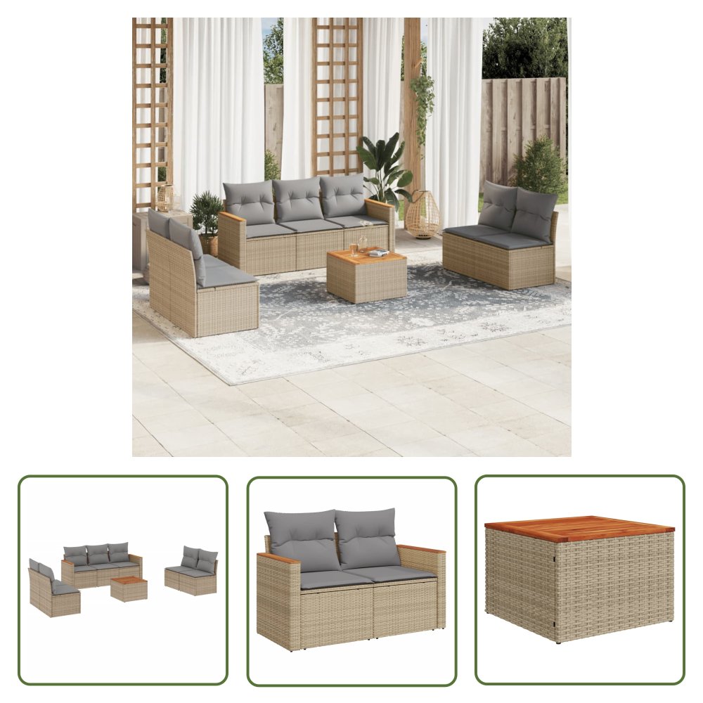 The Living Store 8-cz. zestaw mebli ogrodowych z poduszkami - mieszany beż - Sofa Ogrodowa