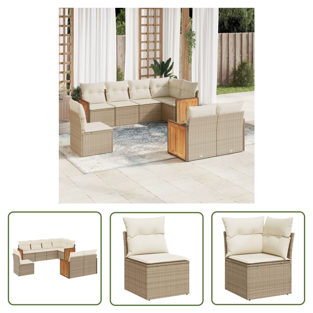 The Living Store 8-cz. zestaw mebli ogrodowych z poduszkami - beżowy - polirattan - Sofa Ogrodowa