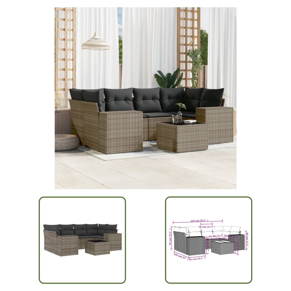 The Living Store 7-cz. zestaw wypoczynkowy do ogrodu - z poduszkami - szary - Sofa Ogrodowa
