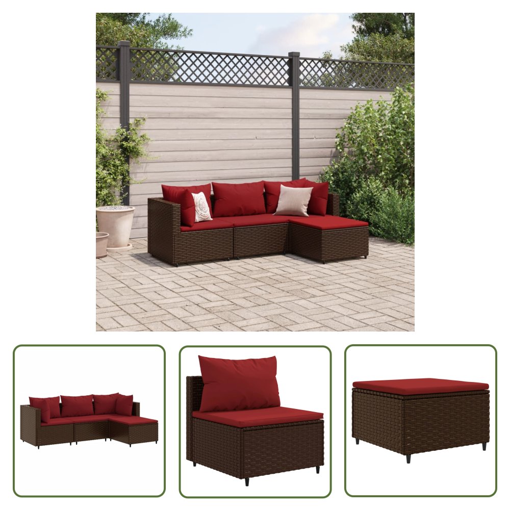 The Living Store 4-cz zestaw wypoczynkowy do ogrodu - poduszki - brązowy rattan PE - Zestaw Wypoczynkowy Do Ogrodu