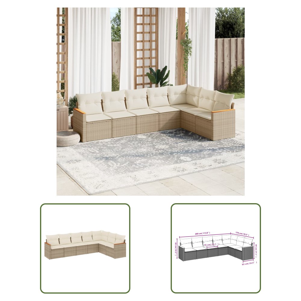 The Living Store 7-cz. zestaw wypoczynkowy do ogrodu - z poduszkami - beżowy - Sofa Ogrodowa
