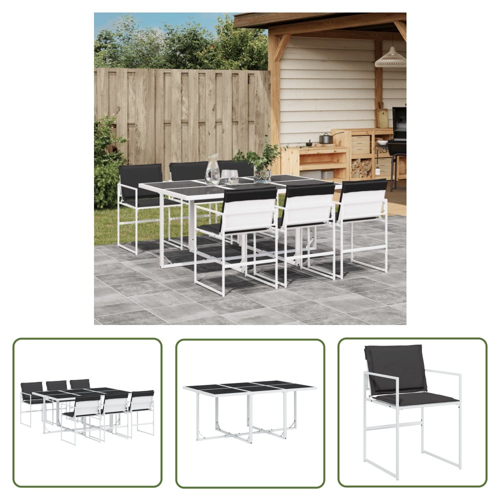 The Living Store 7-cz. zestaw mebli ogrodowych z poduszkami - biały - textilene - Meble Ogrodowe